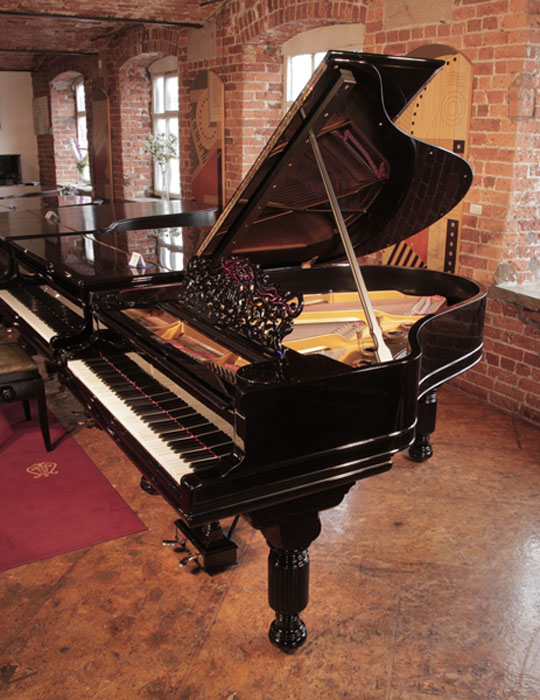 Reconditioned,  1889, Steinway Model A grand piano for sale with a black case and brass fittings. Piano has an eighty-five note keyboard and a two-pedal lyre